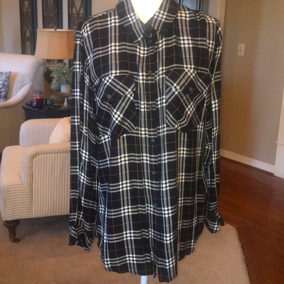 Sanctuary Plaid Buttondown 100% Rayon Top NWOT - Picture 3 of 15